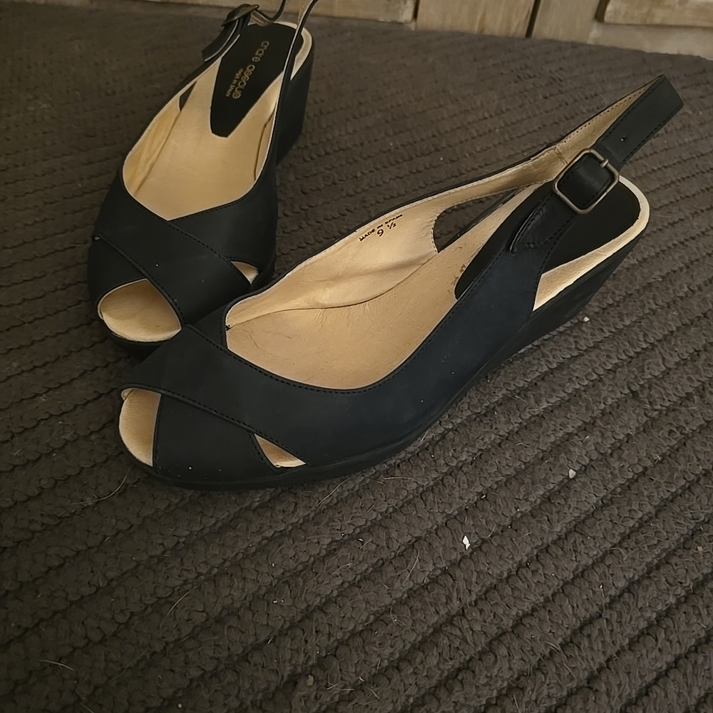 Andre Assous Black Wedge Slingback Shoes